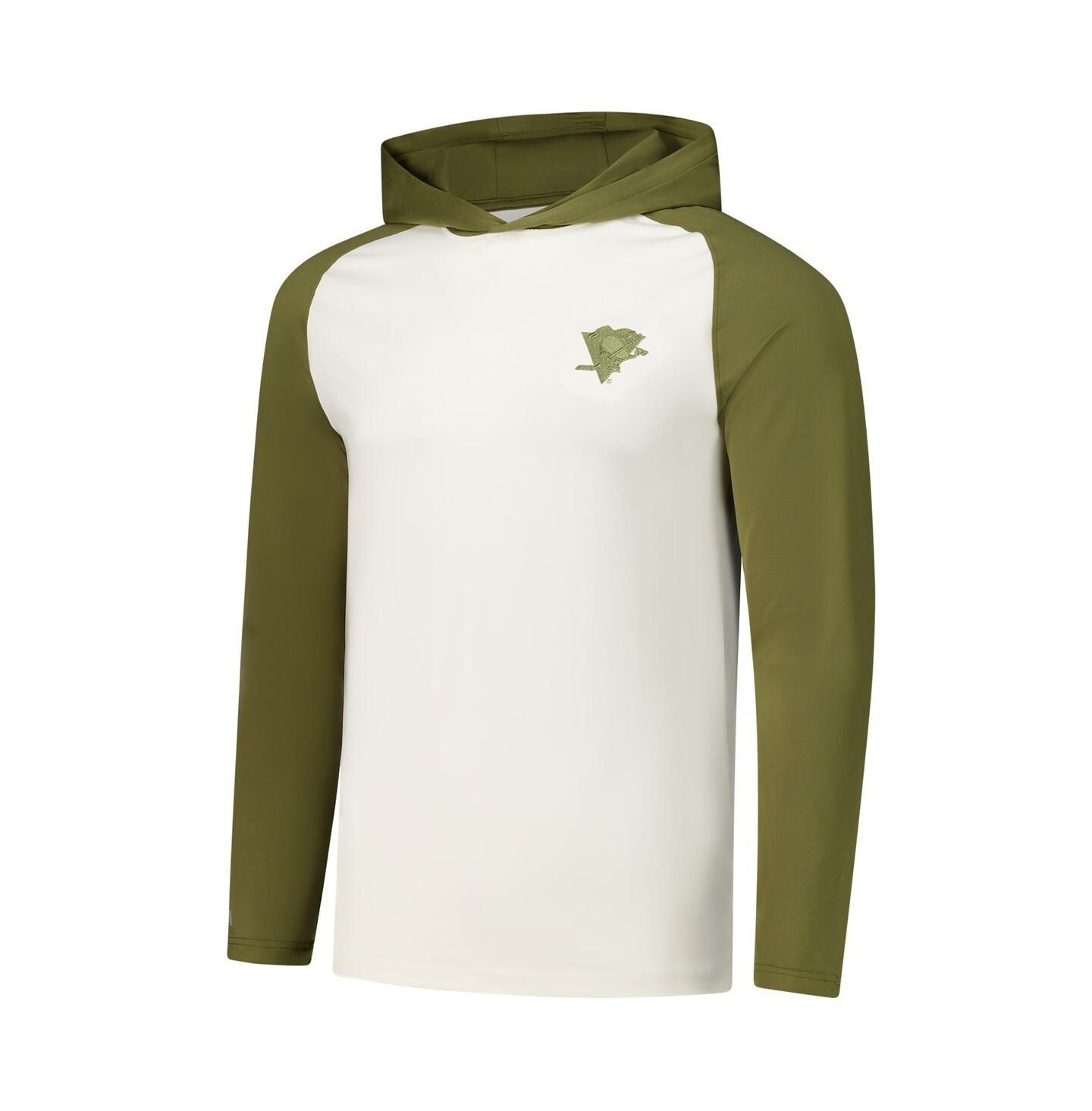 Мужское худи Antigua Cream/Olive Pittsburgh Penguins Intrepid Sand Raglan Long Sleeve T-Shirt — фото 2
