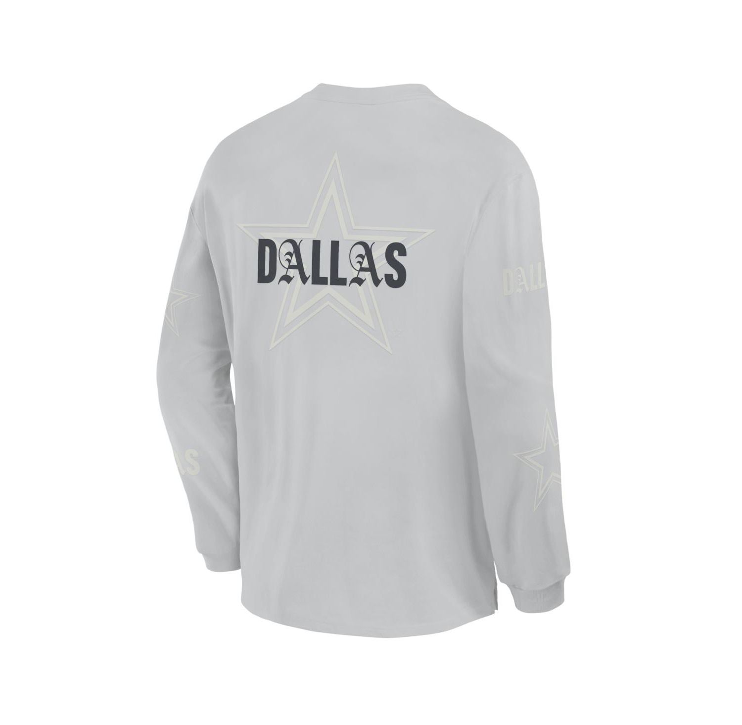 Men's Gray Dallas Cowboys Oversized Type Play Long Sleeve T-Shirt