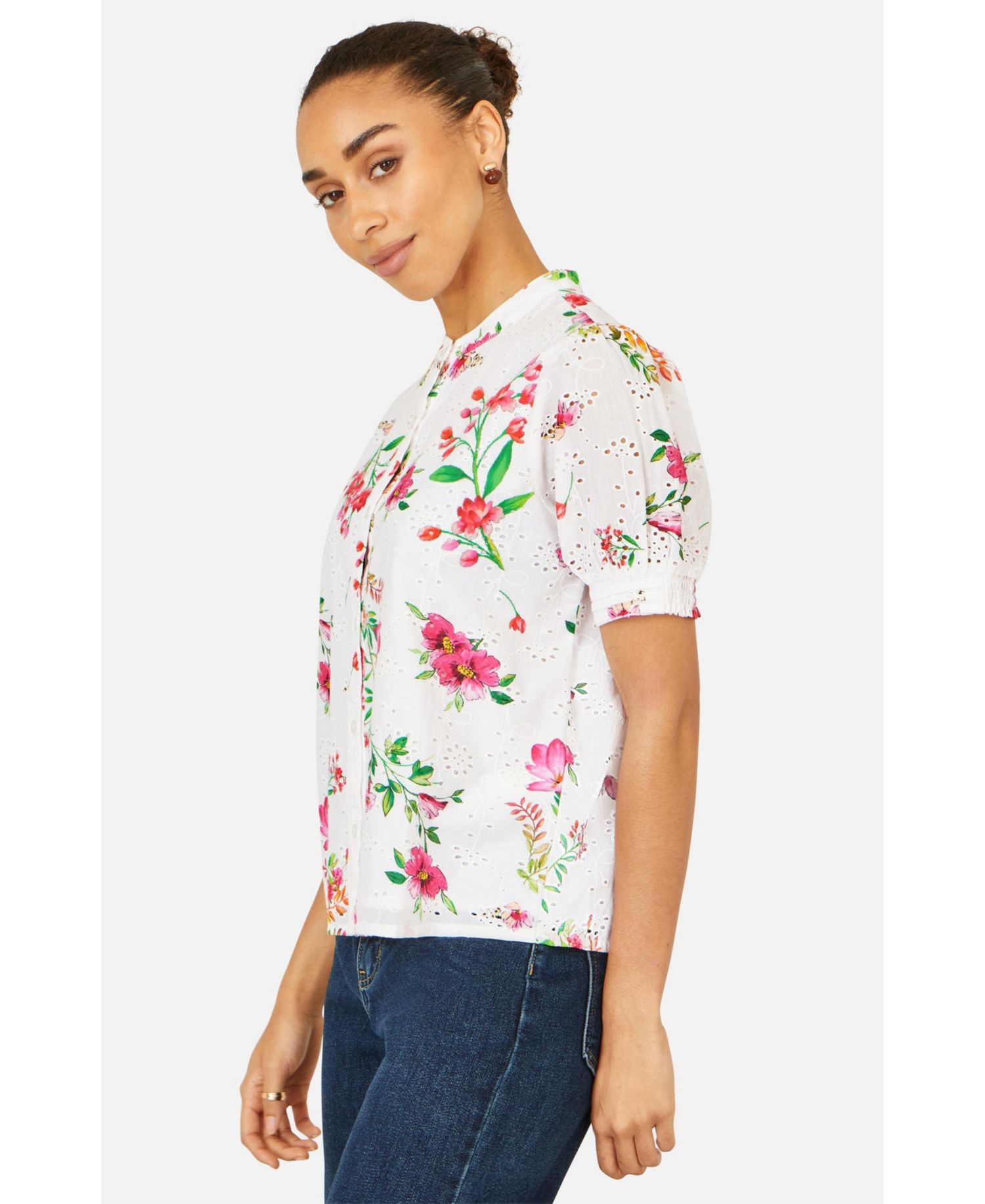 Women's Cotton Broderie Anglaise Floral Shirt