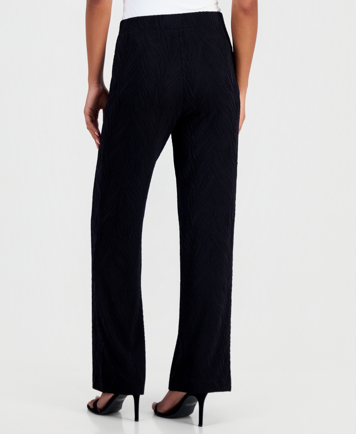 Anne Klein Petite Textured Knit Mid-Rise Wide-Leg Pants