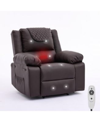 Oversized PU Leather Manual Recliner with Vibration, Heating and Side Pocket. Perfect for Living Room or Bedroom