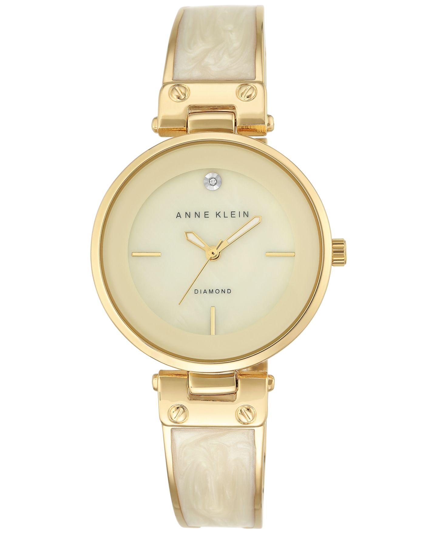 Женские часы Anne Klein Diamond Accent Gold-Tone and Ivory Bracelet Watch 34mm — фото 1