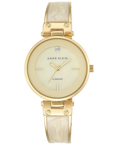Anne Klein Women's Diamond Accent Gold-Tone and Ivory Bracelet Watch ...