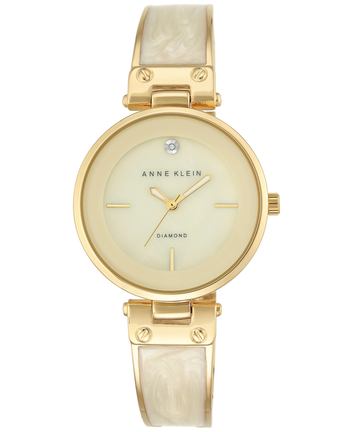 Anne Klein Women's Diamond Accent Gold-tone And Ivory Bracelet Watch 34mm