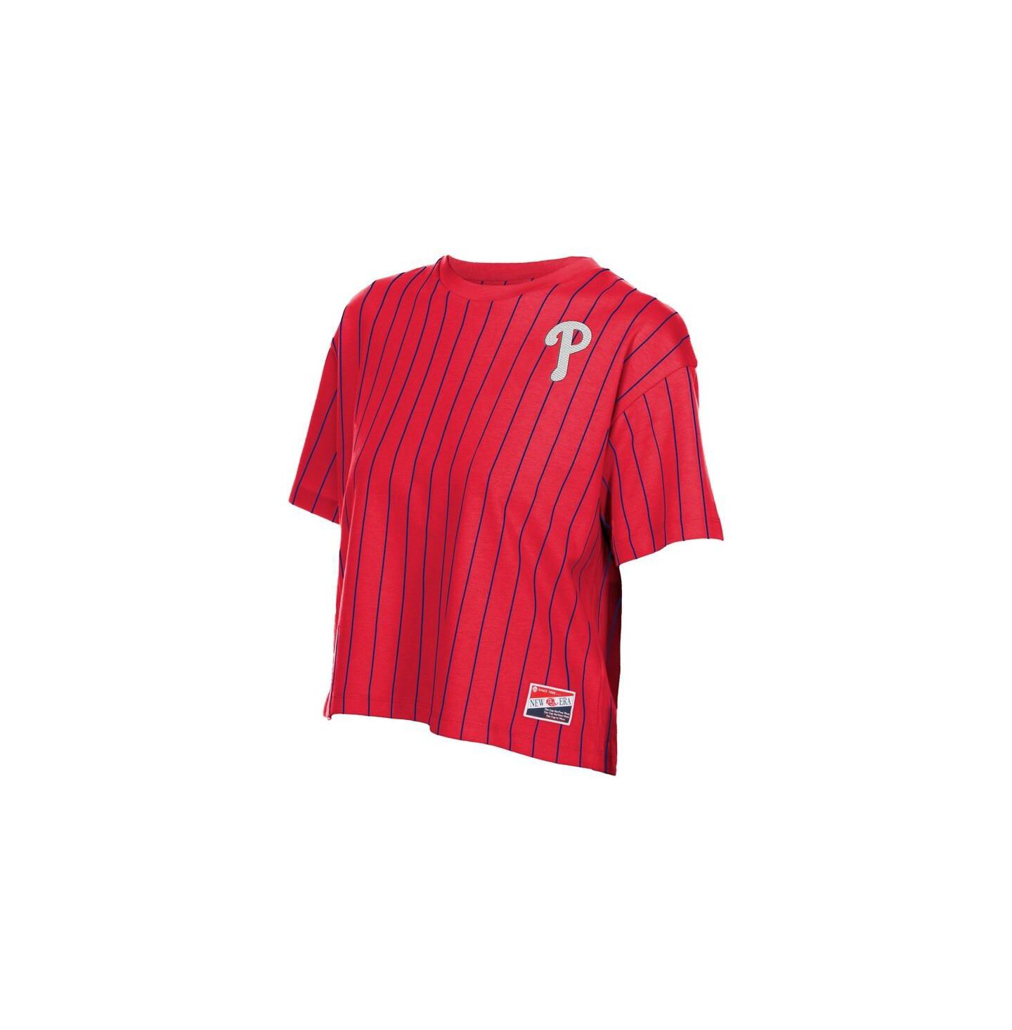 Женская футболка New Era Red Philadelphia Phillies Throwback Meshback Pinstripe Boxy — фото 2