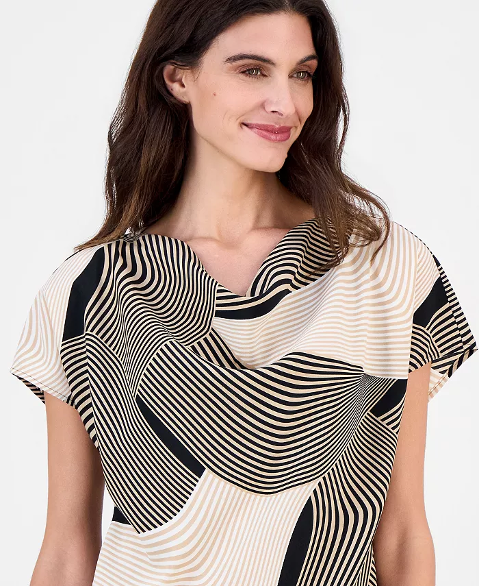 Women's Printed Cowl-Neck Short-Sleeve Top - thumbnail 4