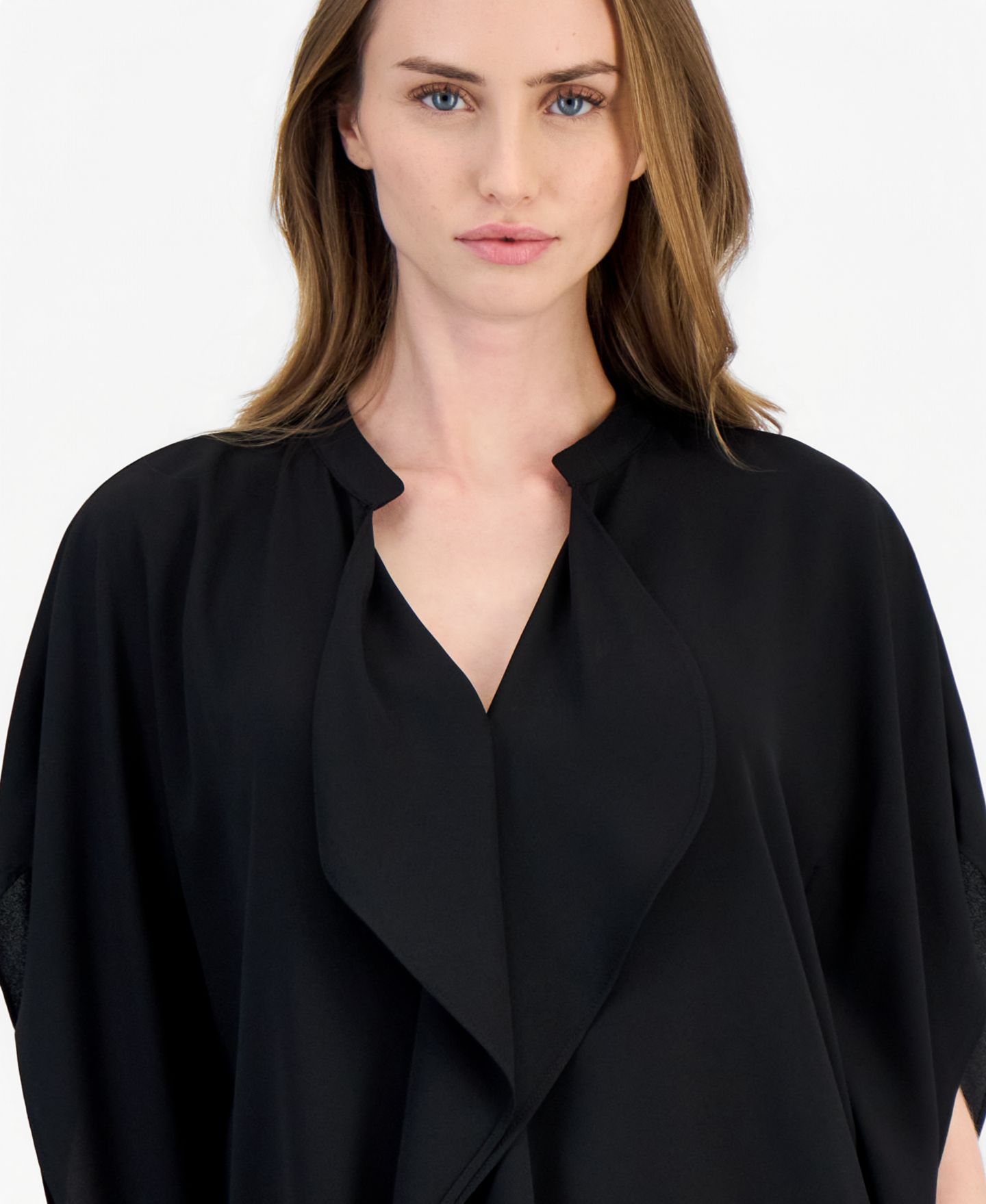 Женская блузка Anne Klein Dolman Flutter Y-Neck Chiffon Blouse, цвет: Чёрный — фото 2