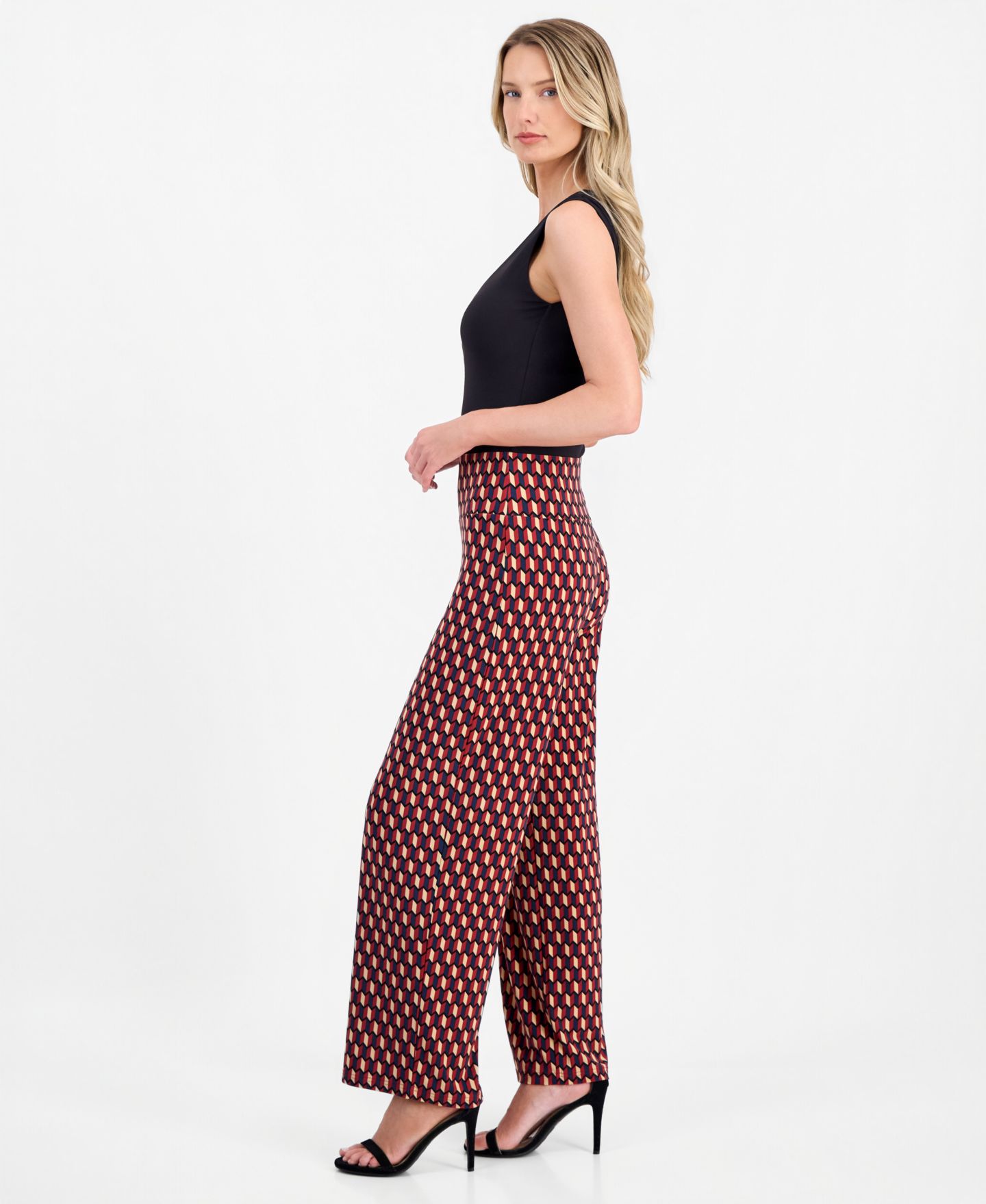 Женские брюки Anne Klein Printed High Rise Pull-On Pants, Regular & Petite, цвет: Ржавый разноцветный — фото 3