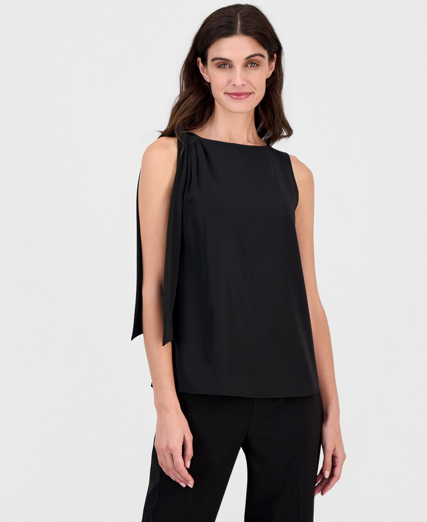 Женская блузка Anne Klein Tie-Shoulder Sleeveless Blouse, цвет: Чёрный — фото 1