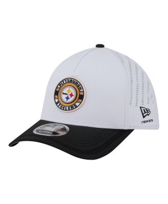 Men's White/Black Pittsburgh Steelers Patch 39THIRTY A-Frame M-Crown Perforated Flex Hat