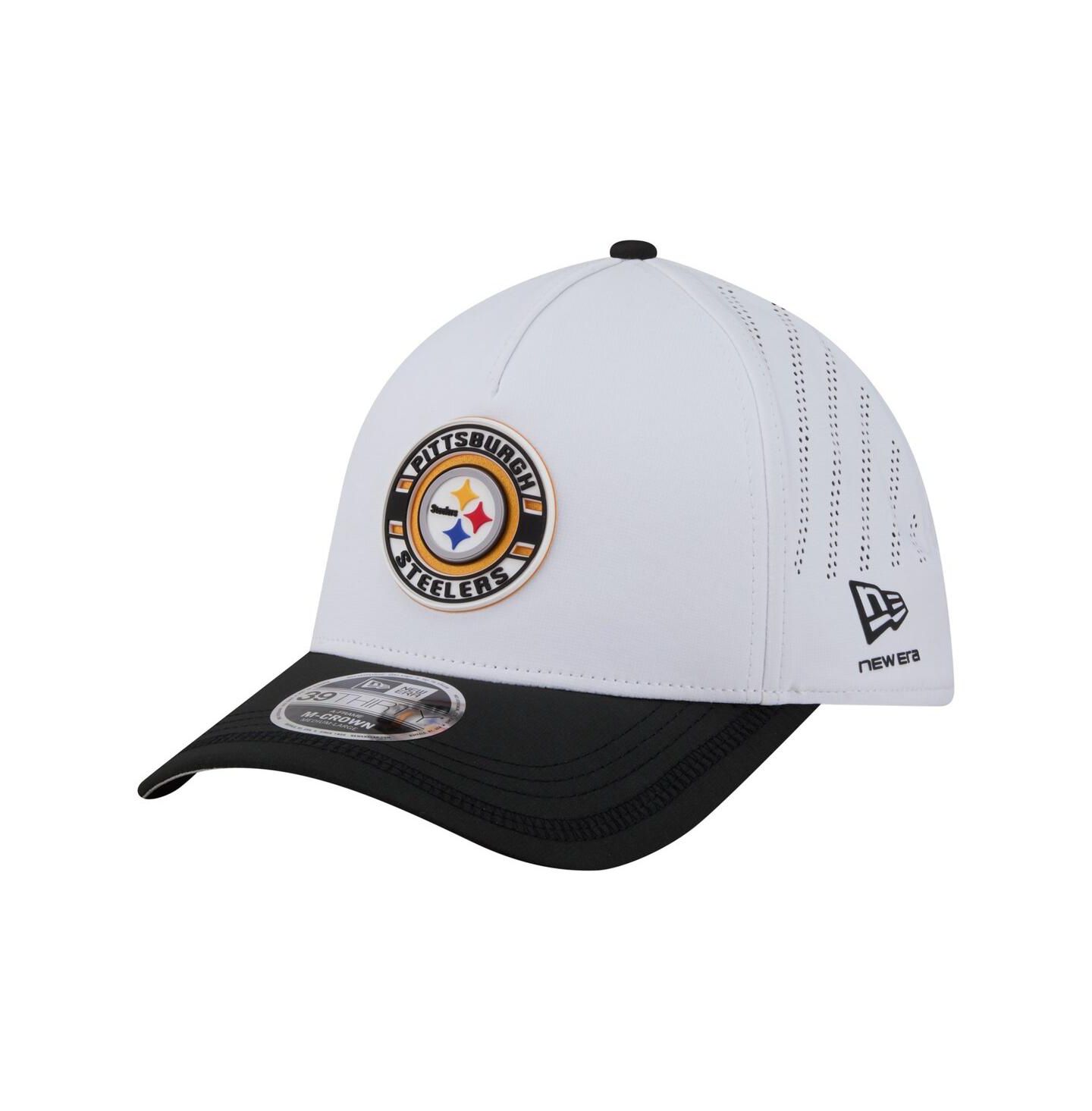 Мужская кепка New Era White/Black Pittsburgh Steelers Patch 39THIRTY A-Frame M-Crown Perforated Flex Hat — фото 1
