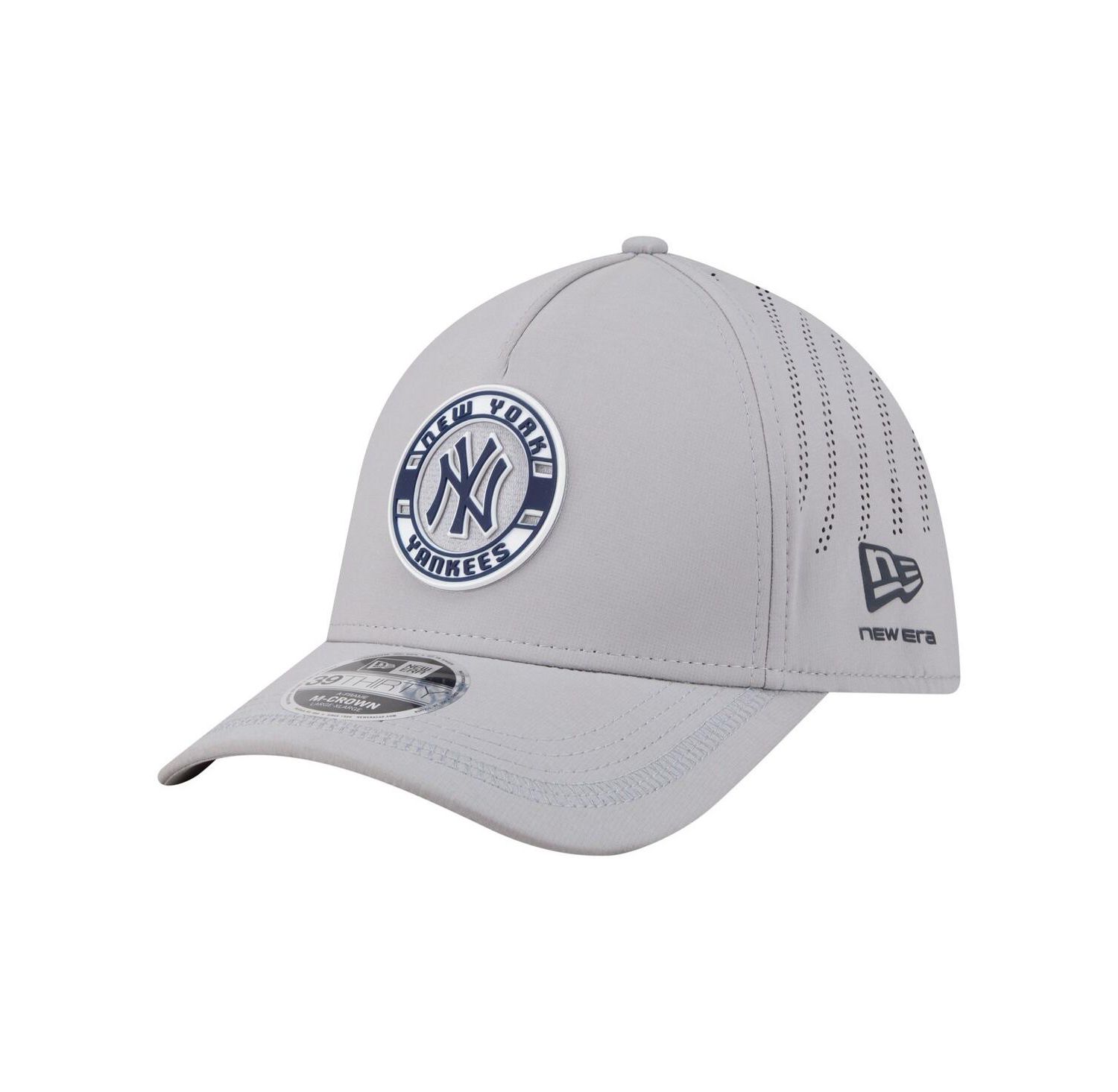 Мужская серая бейсболка New York Yankees Patch 39-го размера с перфорацией в виде А-образной рамки и М-образной короны Flex