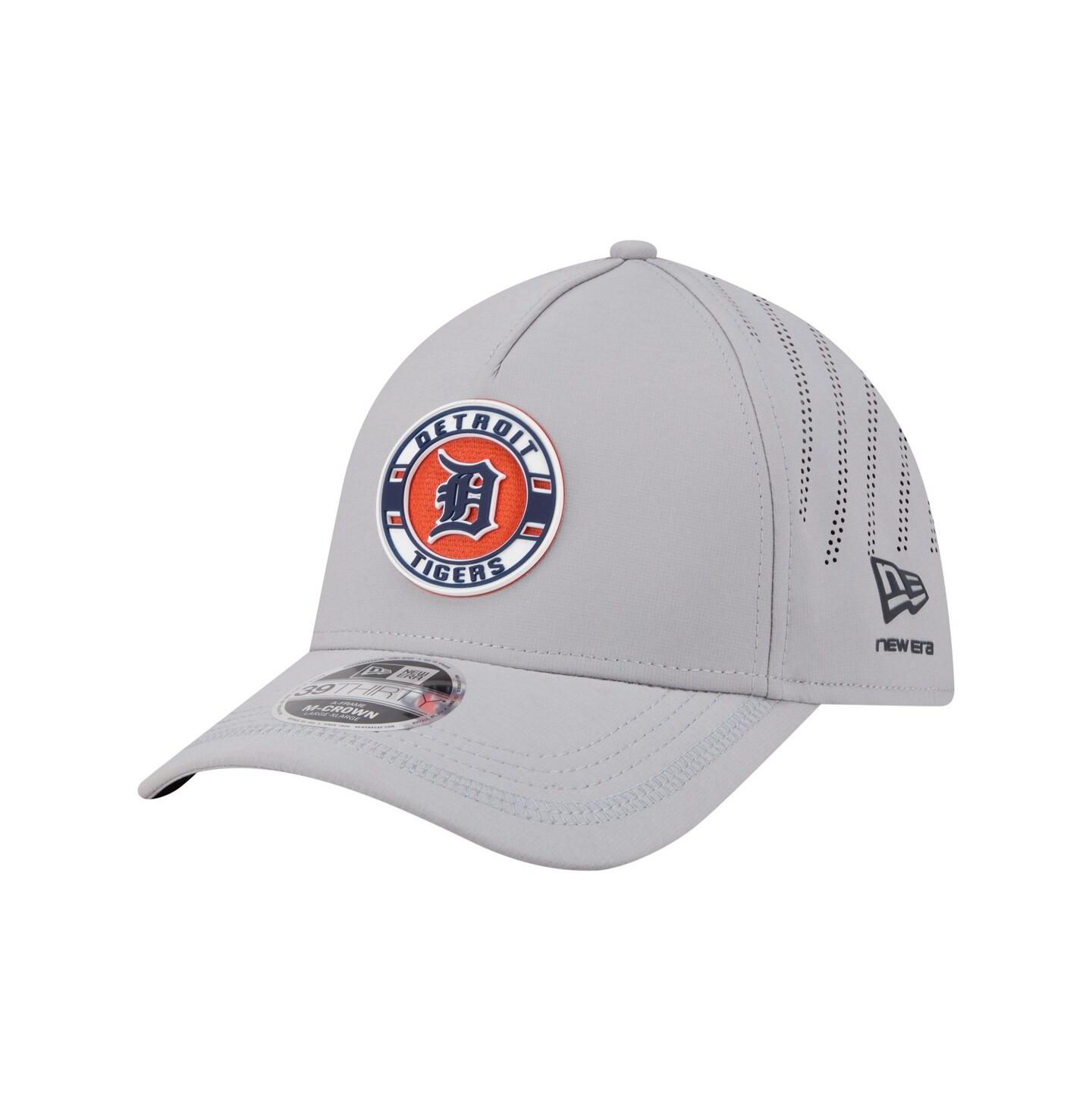 Мужская кепка New Era Gray Detroit Tigers Patch 39THIRTY A-Frame M-Crown Perforated Flex Hat — фото 1