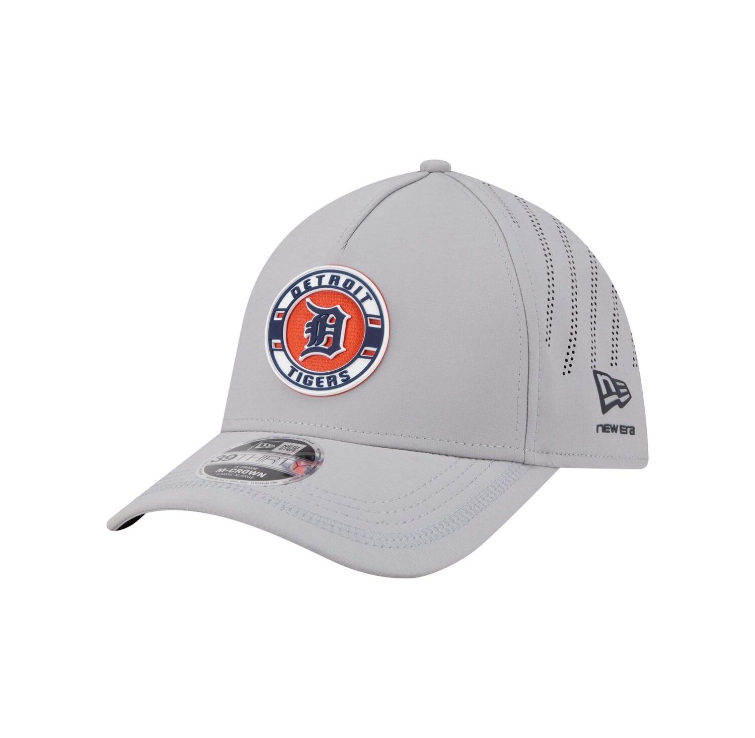 Men's Gray Detroit Tigers Patch 39THIRTY A-Frame M-Crown Perforated Flex Hat
