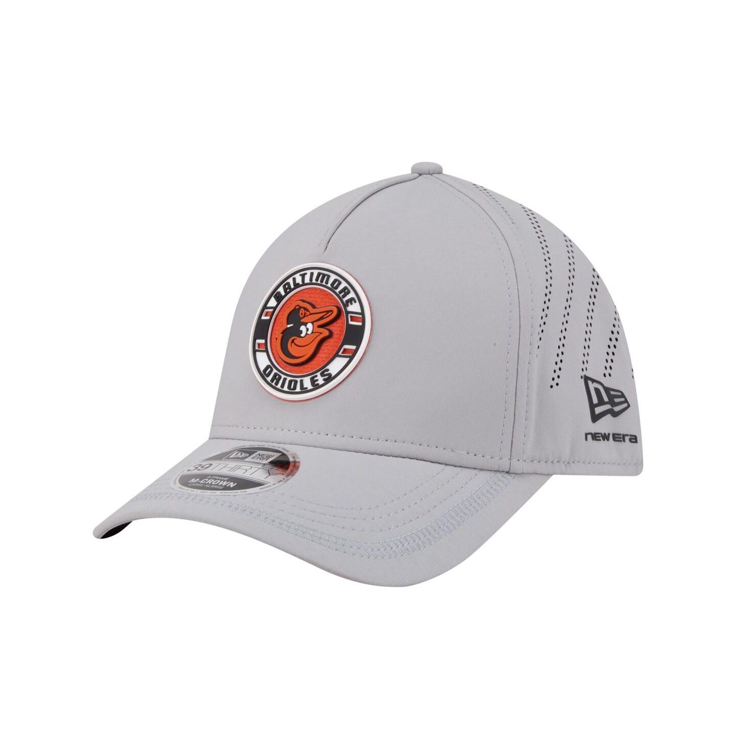 Мужская кепка New Era Gray Baltimore Orioles Patch 39THIRTY A-Frame M-Crown Perforated Flex Hat — фото 1