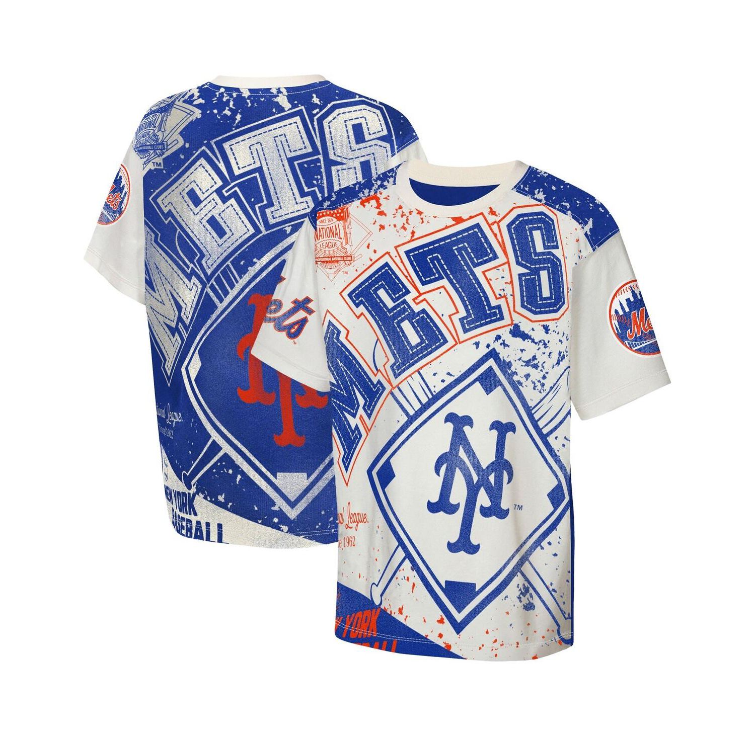 Big Boys and Girls Cream New York Mets Big League Top Player Bold All-Over-Print T-Shirt