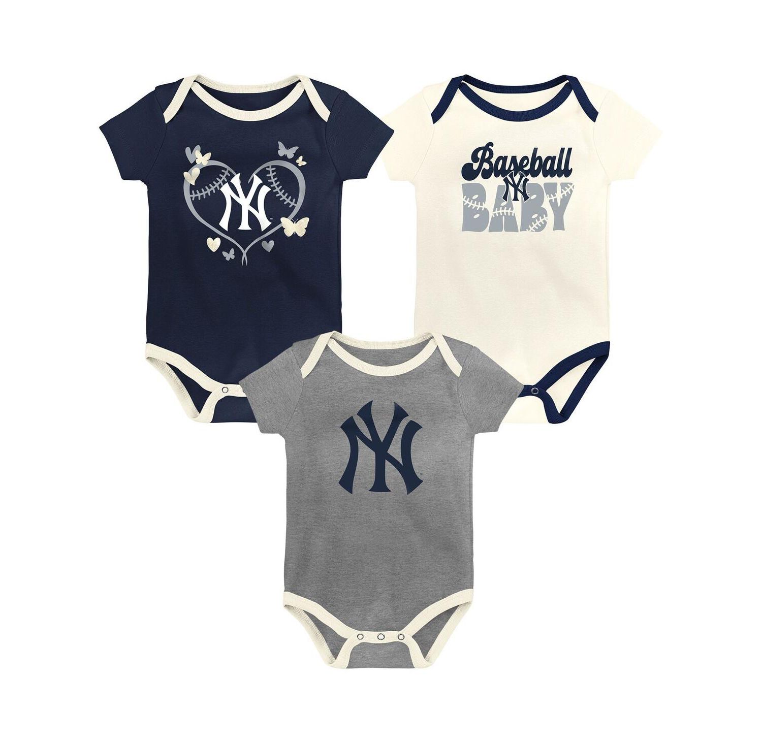 Baby Boys and Girls New York Yankees Home Team 3-Pack Bodysuit Set