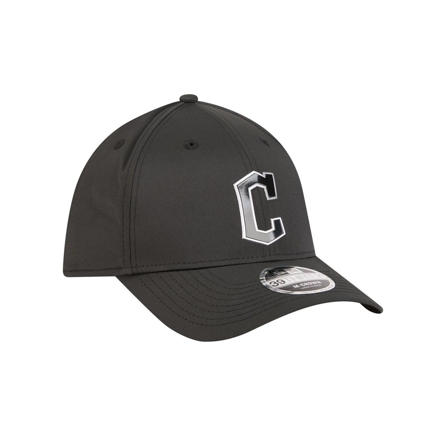 Men's Black Cleveland Guardians Metallic 39THIRTY M-Crown Flex Hat