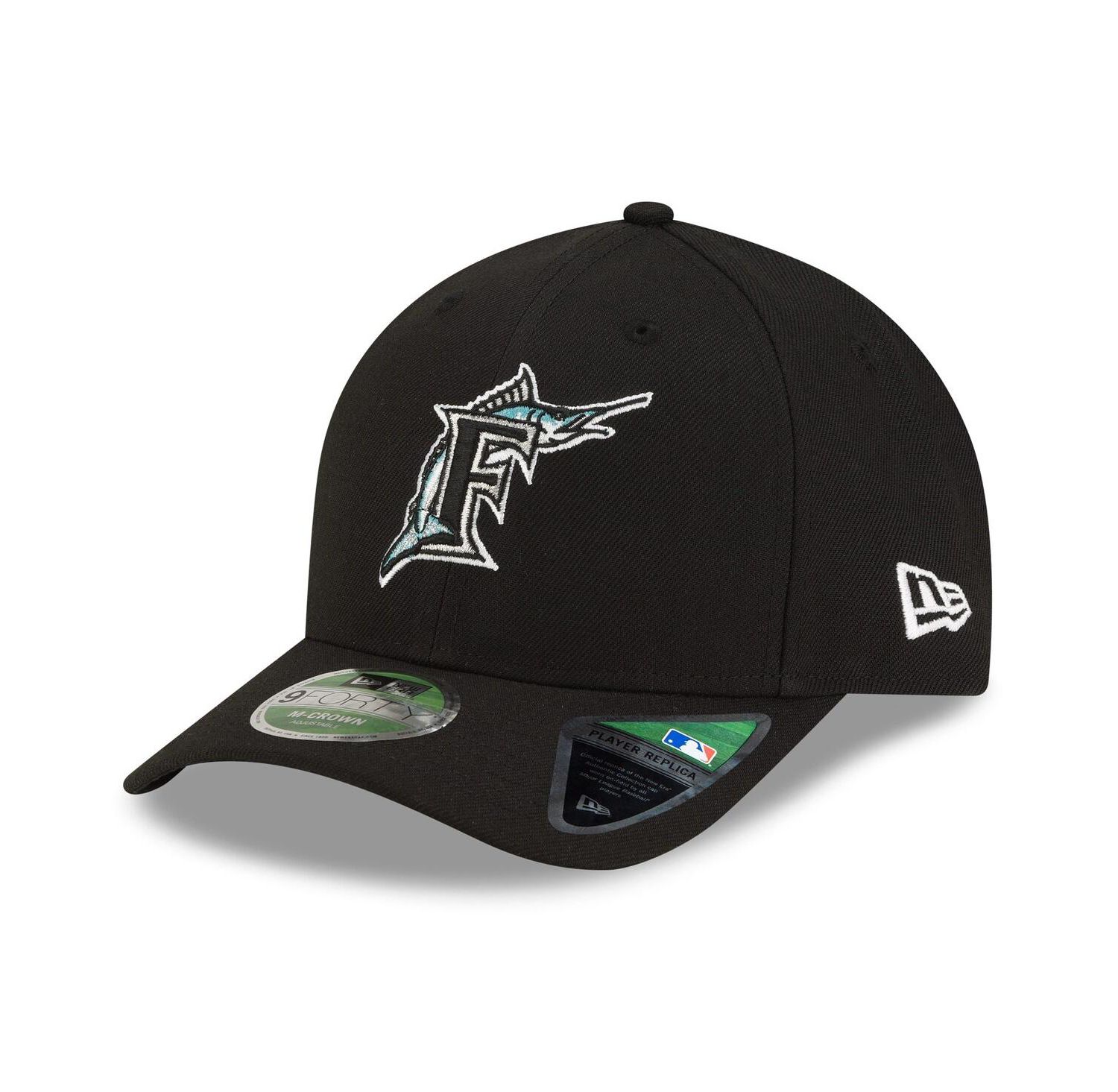 Men's Black Florida Marlins Player Replica 9FORTY M-Crown Adjustable Hat
