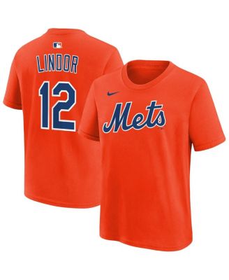 Big Boys and Girls Francisco Lindor Orange New York Mets Name and Number T-Shirt