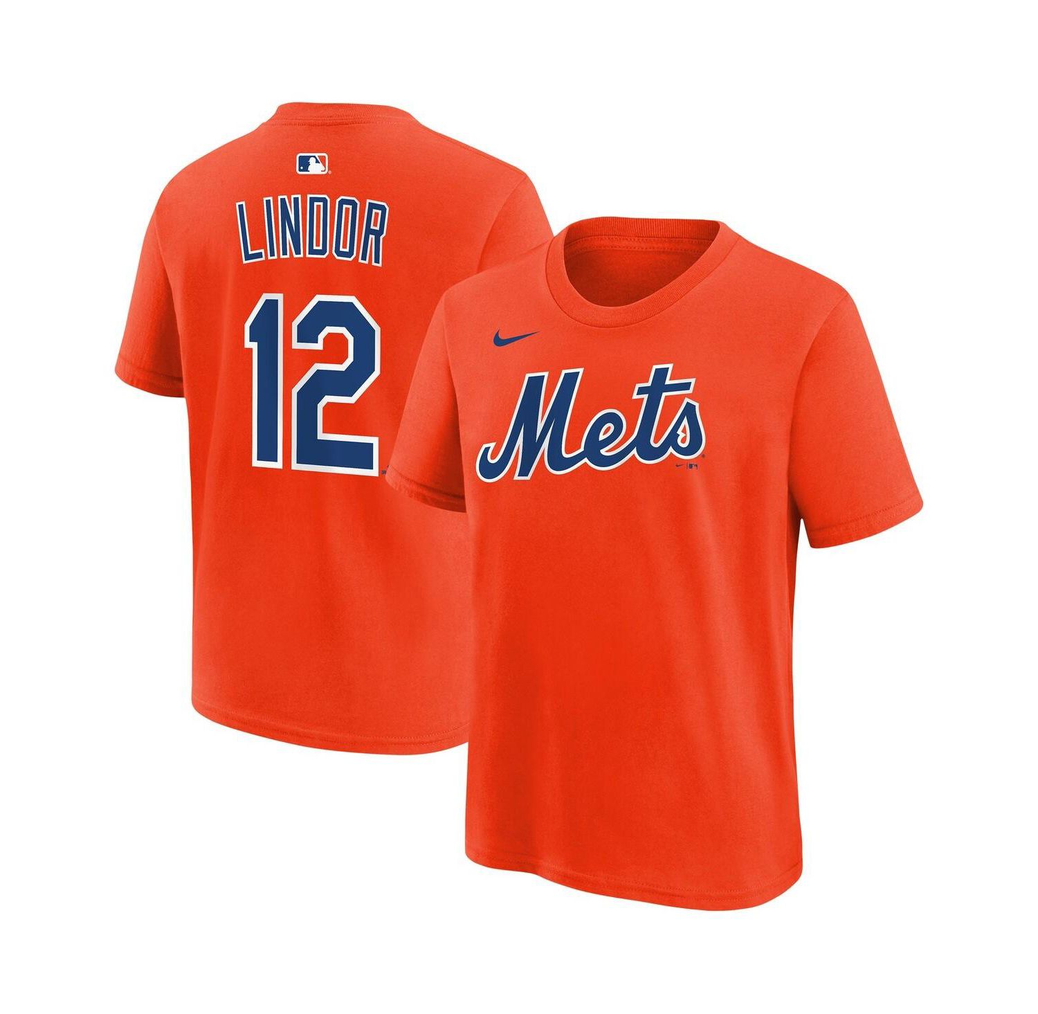 Big Boys and Girls Francisco Lindor Orange New York Mets Name and Number T-Shirt