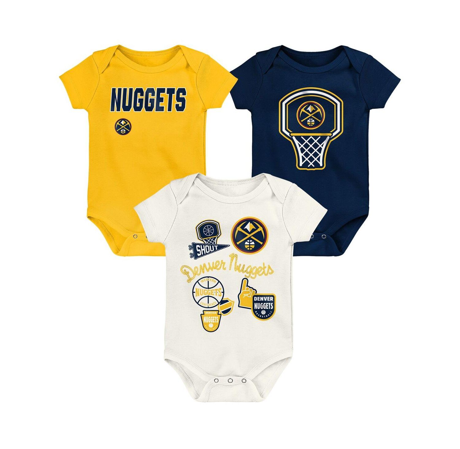 Baby Boys and Girls 3-Pack Denver Nuggets Littlest Player Bodysuit Set