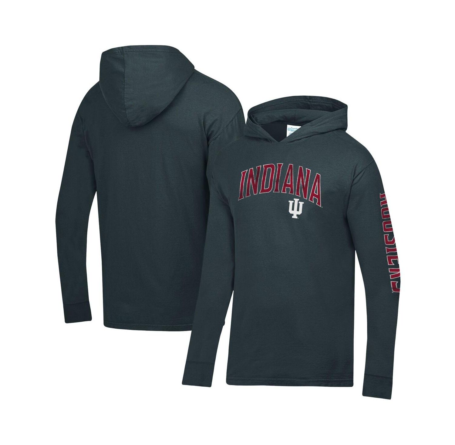 Men's Charcoal Indiana Hoosiers Long Sleeve Hooded T-Shirt