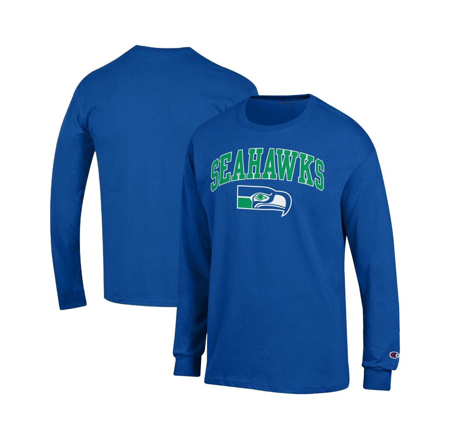 Men's Royal Seattle Seahawks Arch Over Logo Long Sleeve T-Shirt