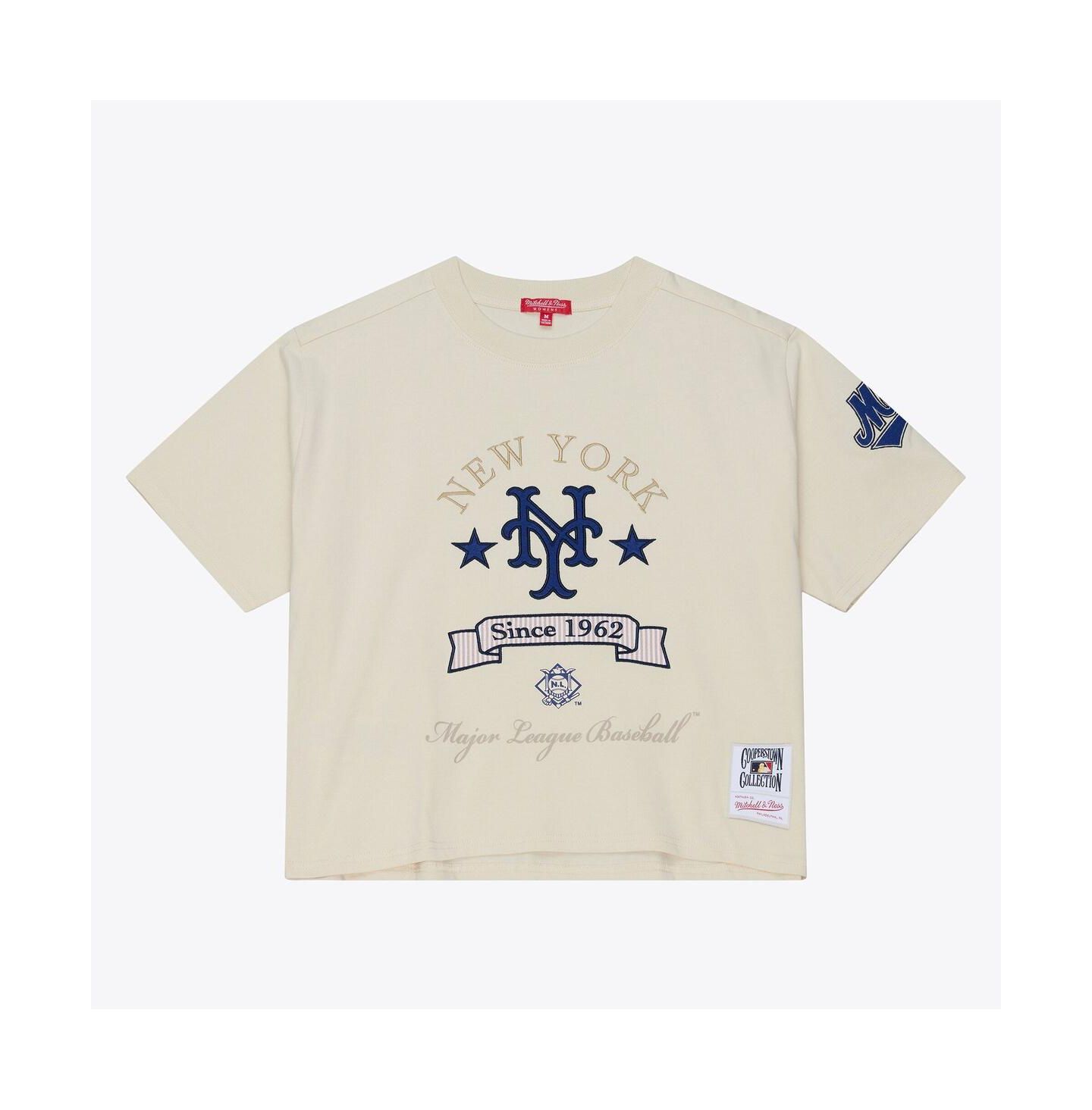 Женская футболка Mitchell & Ness Cream New York Mets Cooperstown Yacht Rock Boxy Cropped — фото 2