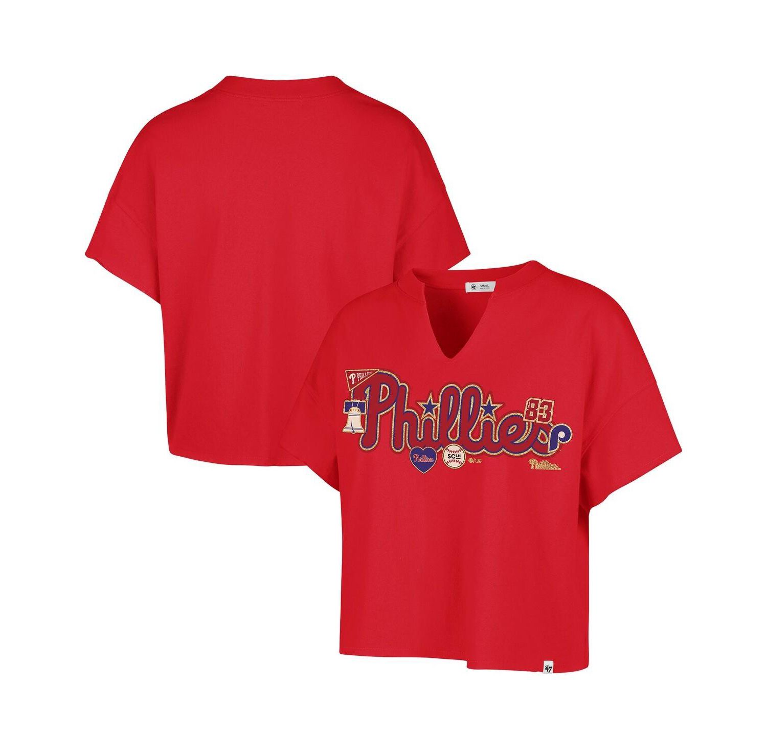 Stoney Clover Lane X Women's Red Philadelphia Phillies Oversized Notch Neck T-Shirt