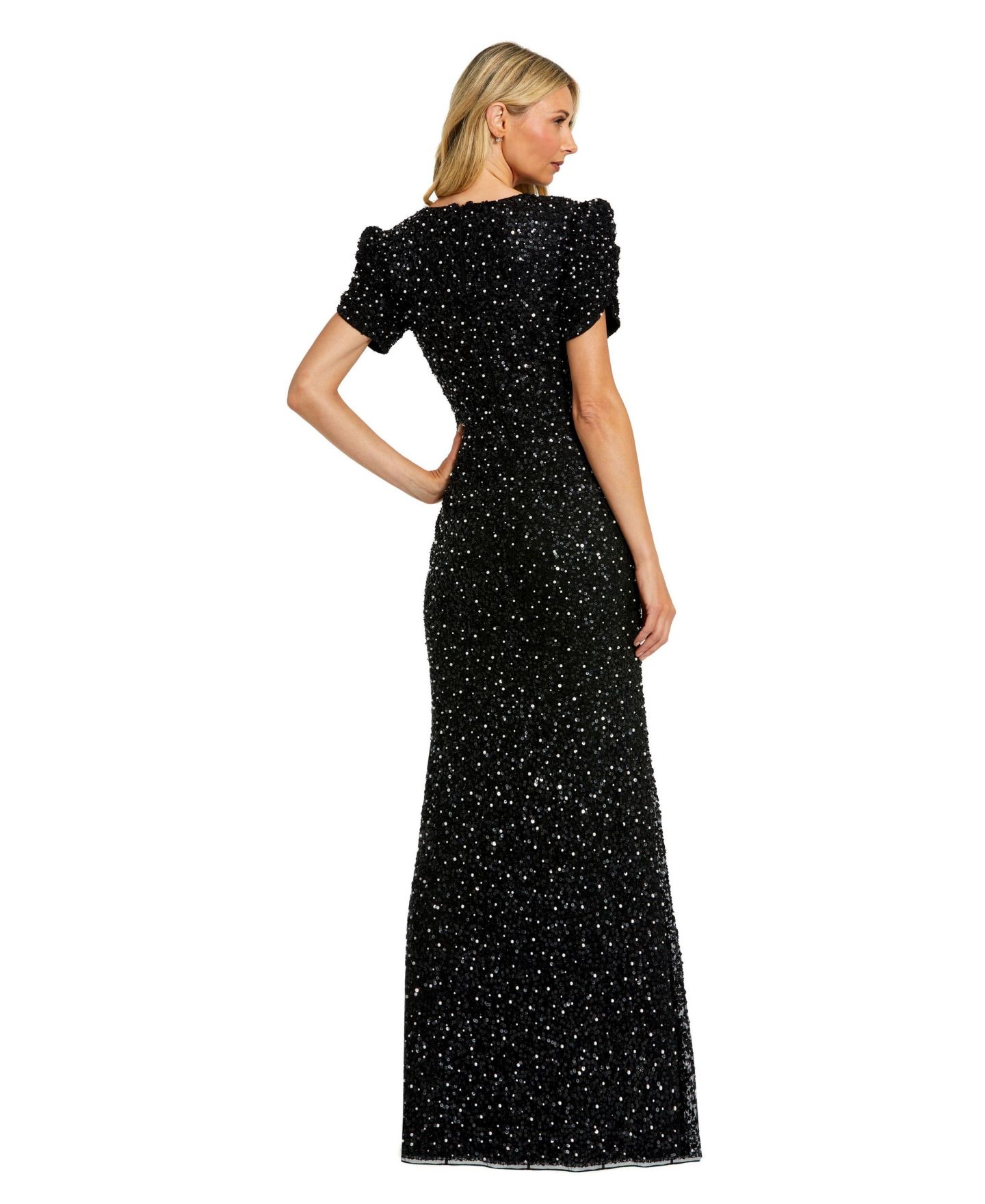 Женские платья Mac Duggal Gathered Short Sleeve Beaded Gown, цвет: Чёрный — фото 2