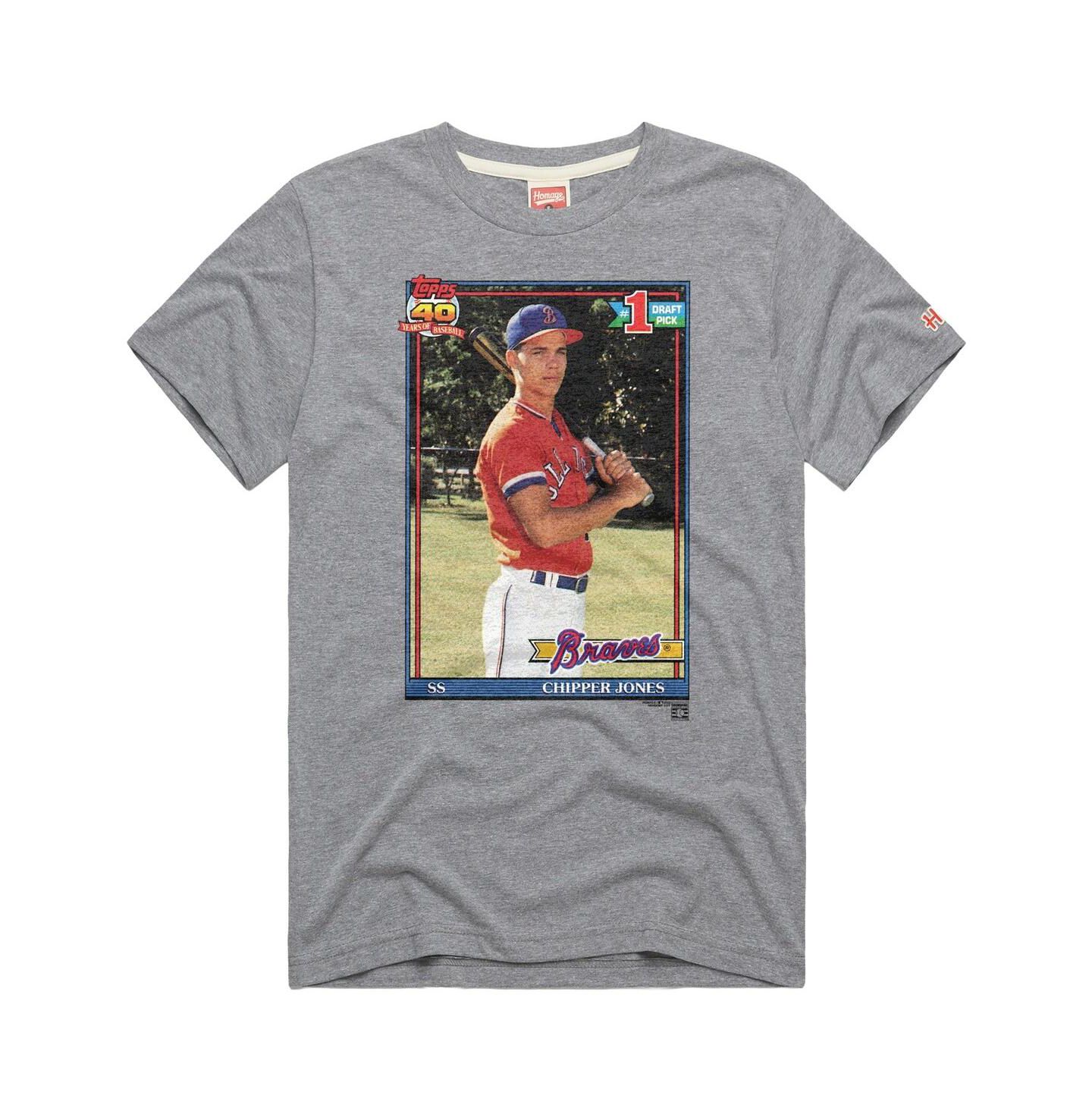 Мужская футболка Homage Chipper Jones Gray Atlanta Braves Topps Baseball Card Tri-Blend — фото 1