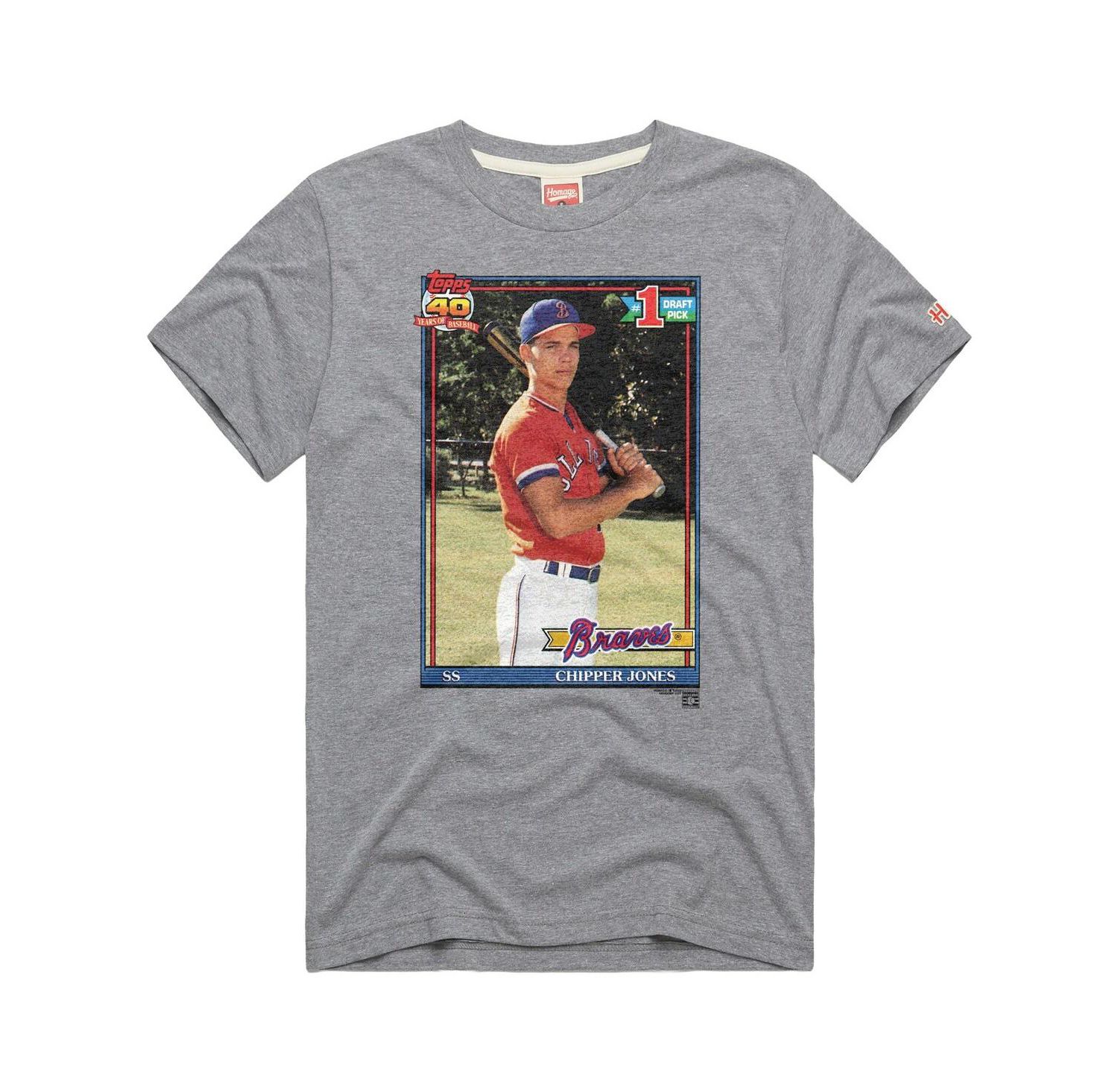 Men's Chipper Jones Gray Atlanta Braves Topps Baseball Card Tri-Blend T-Shirt