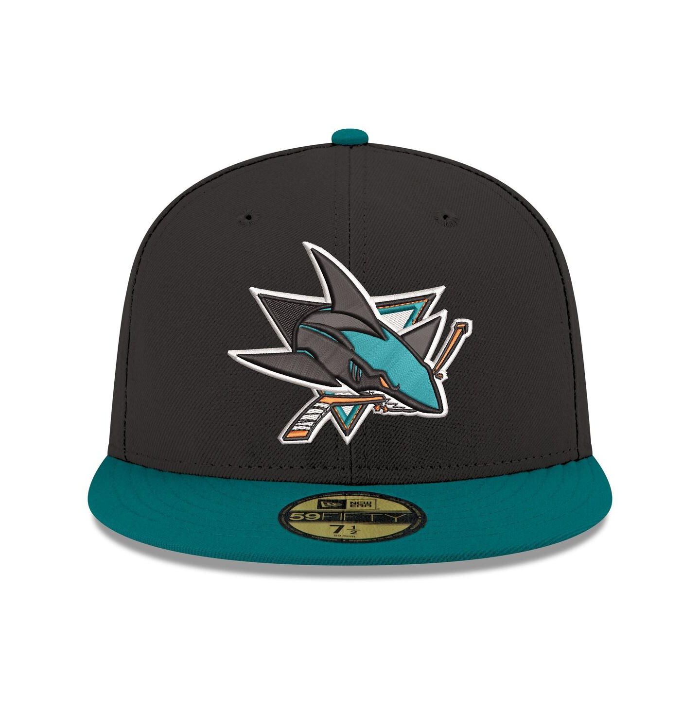 Мужская кепка New Era Black San Jose Sharks Core Logo Two-Tone 59FIFTY Fitted Hat — фото 2