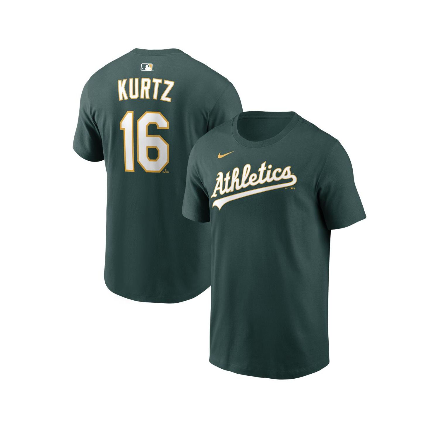 Men's Nick Kurtz Green Athletics Home Name & Number T-Shirt
