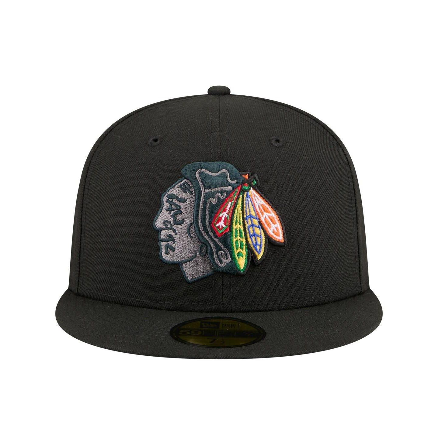 Мужская кепка New Era Black Chicago Blackhawks Color Pop 59FIFTY Fitted Hat — фото 2