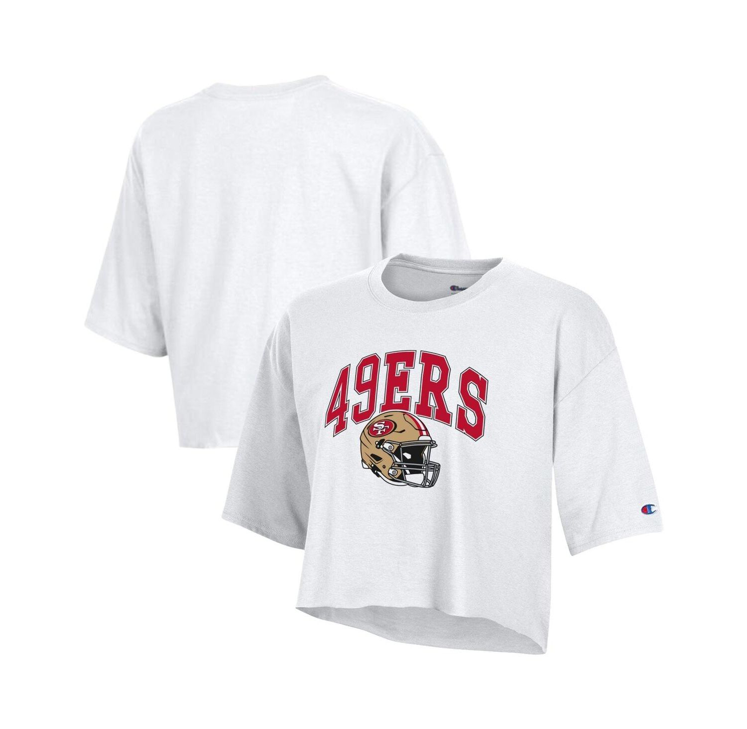 Women's White San Francisco 49ers Boyfriend Cropped T-Shirt