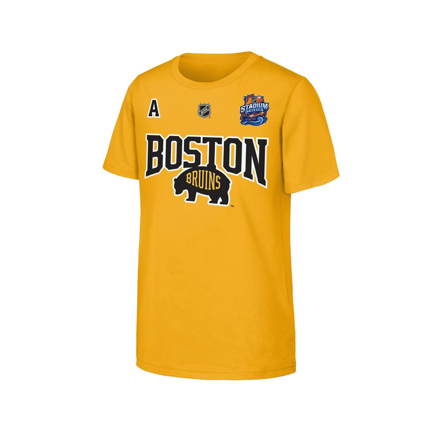 Big Boys and Girls David Pastrnak Gold Boston Bruins Alternate Captain 2026 Stadium Series T-Shirt