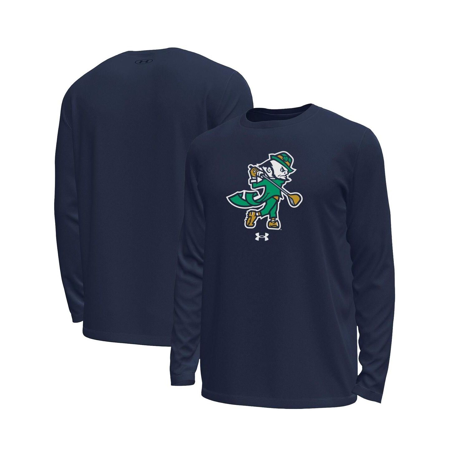 Мужская футболка Under Armour Navy Notre Dame Fighting Irish Golf Leprechaun Tech Stretch Long Sleeve — фото 1