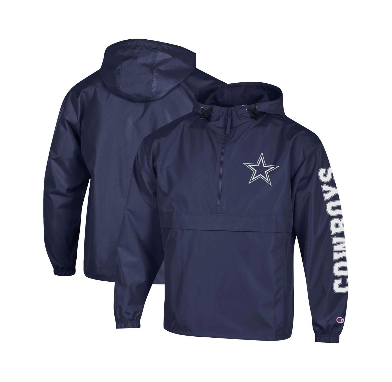 Men's Navy Dallas Cowboys Packable Hooded Windbreaker Half-Zip Jacket