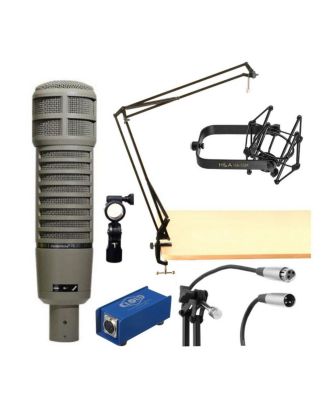 RE20 Variable-D Dynamic Cardioid Mic - HandA Shock Mount, Cloud Cloudlifter CL-1 Activator, Broadcast Arm with XLR Cable