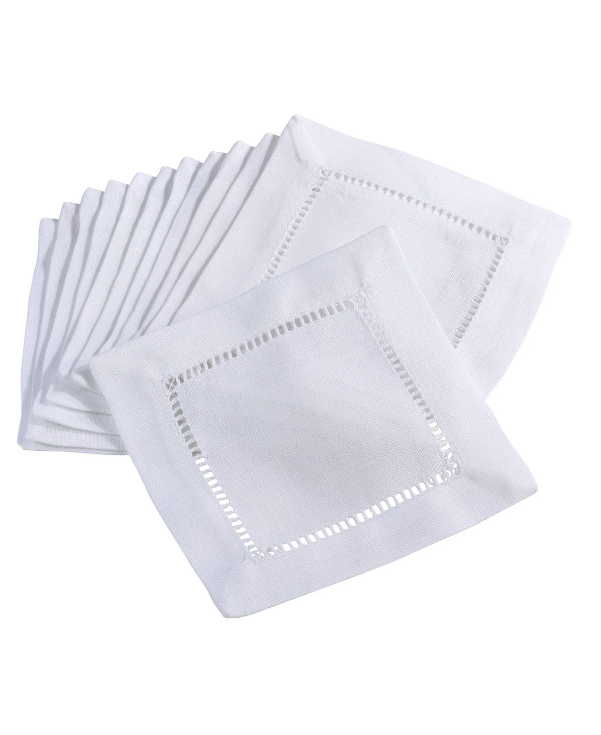 SARO 6300.W6S 6 in. Square Classic Hemstitch Border Cocktail Napkin  White - Set of 12