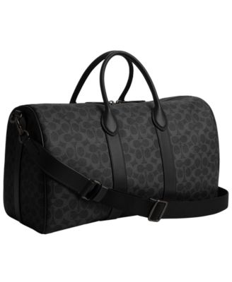 coach travel men duffel bag Soccer Duffle Brown / Ivory Signature coated canvas and smooth leather Inside multifunction pockets Zip COACH Outlet Explorer Duffle Bag