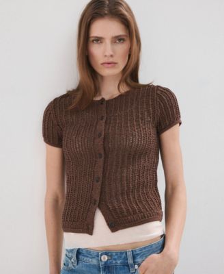 Women's Short-Sleeved Crochet Cardigan