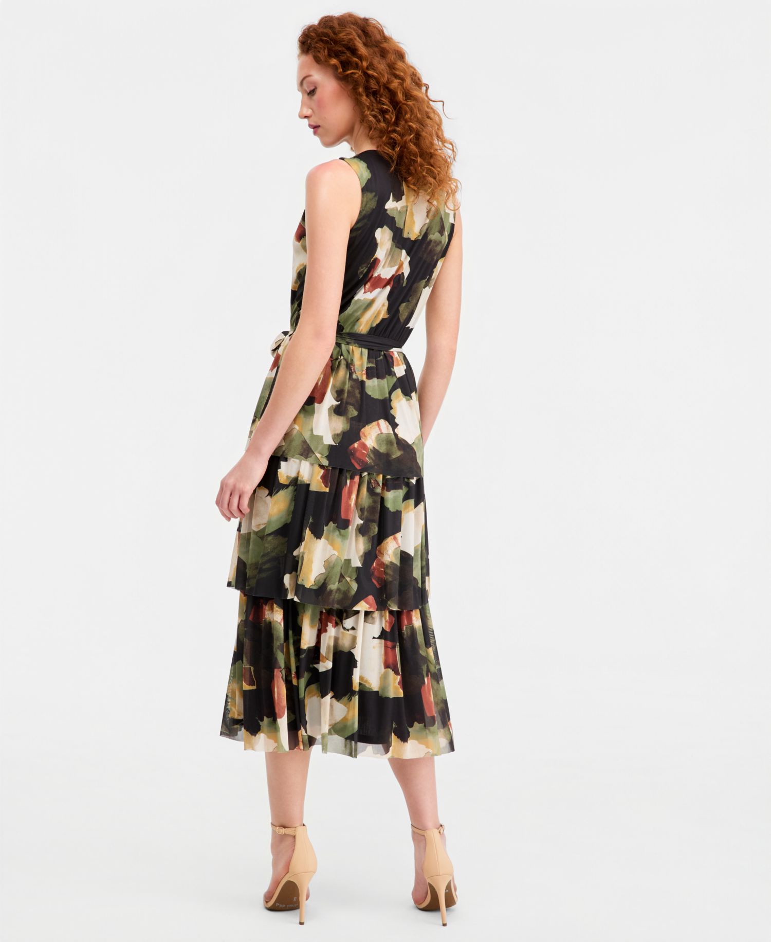 Petite Faux-Wrap Tiered Dress