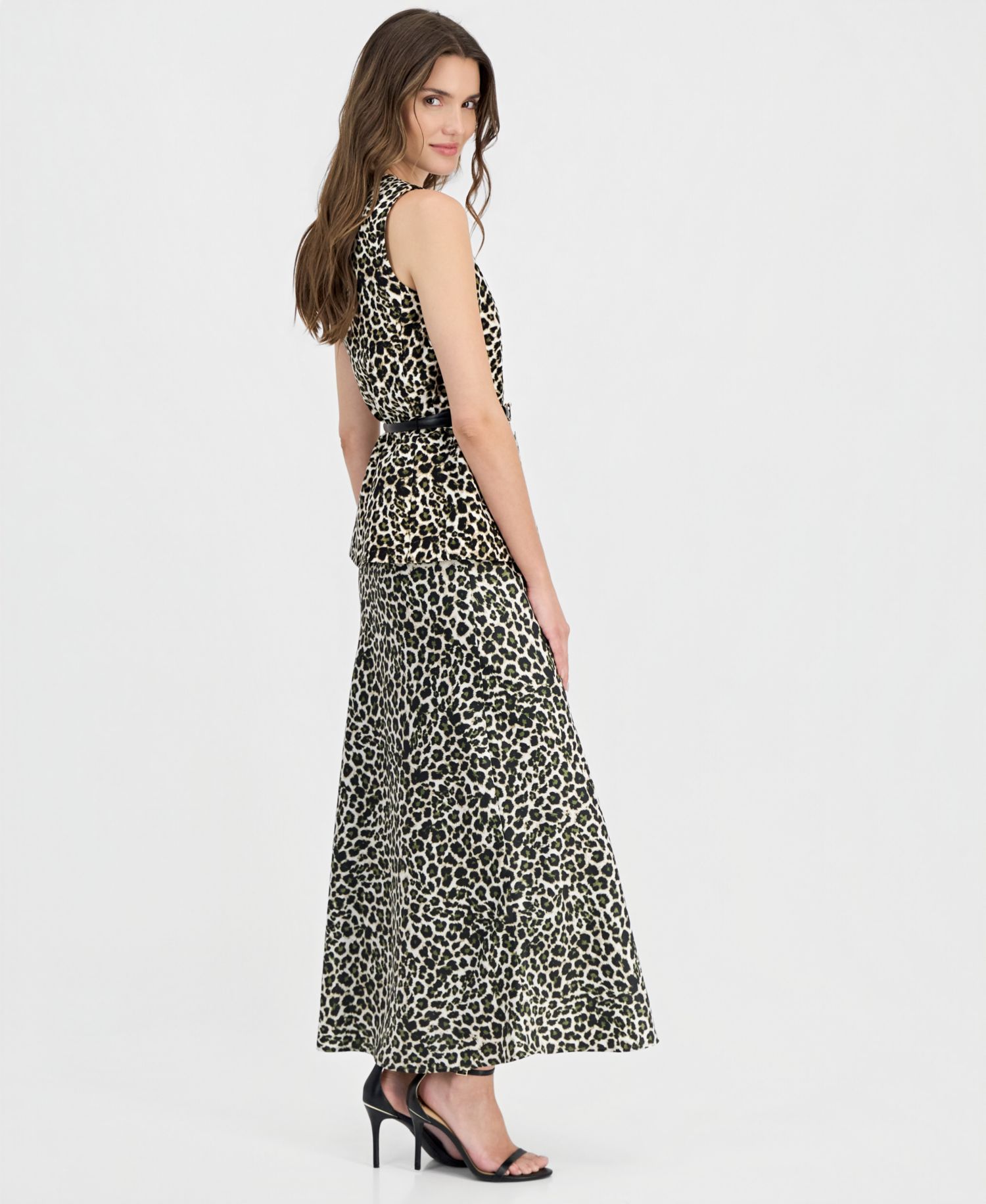 Women's Animal-Print Five-Button Belted Vest