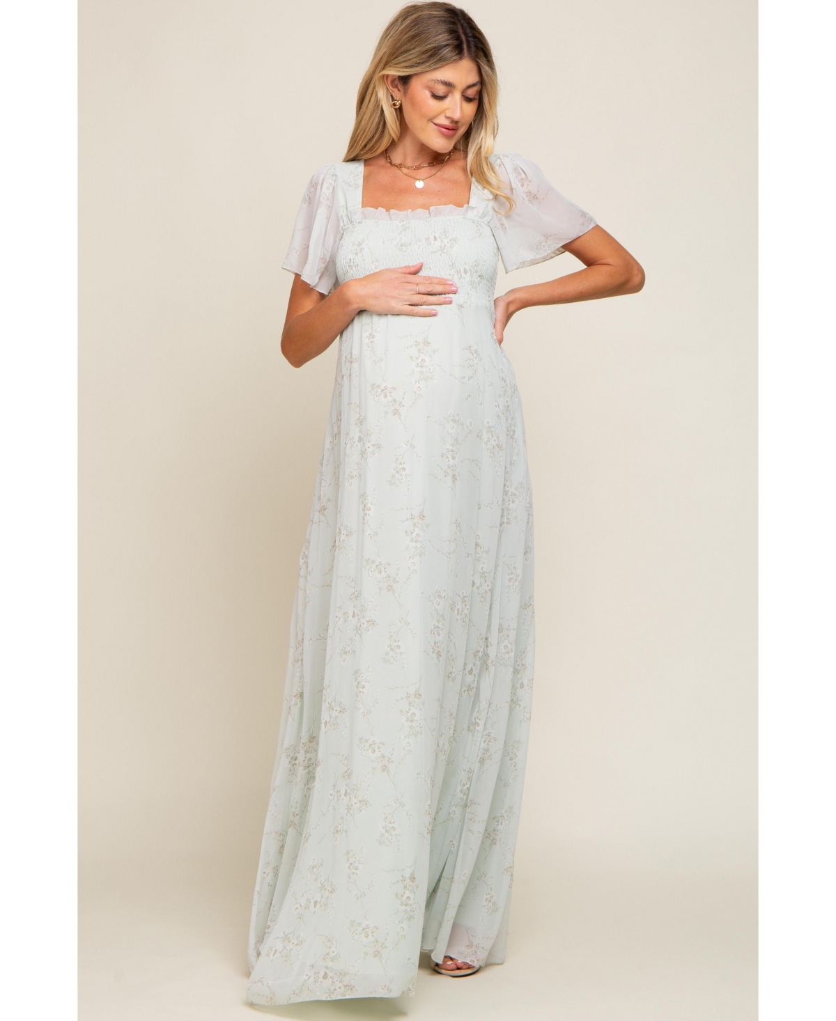 Pinkblush Women's Floral Smocked Chiffon Maxi Dress