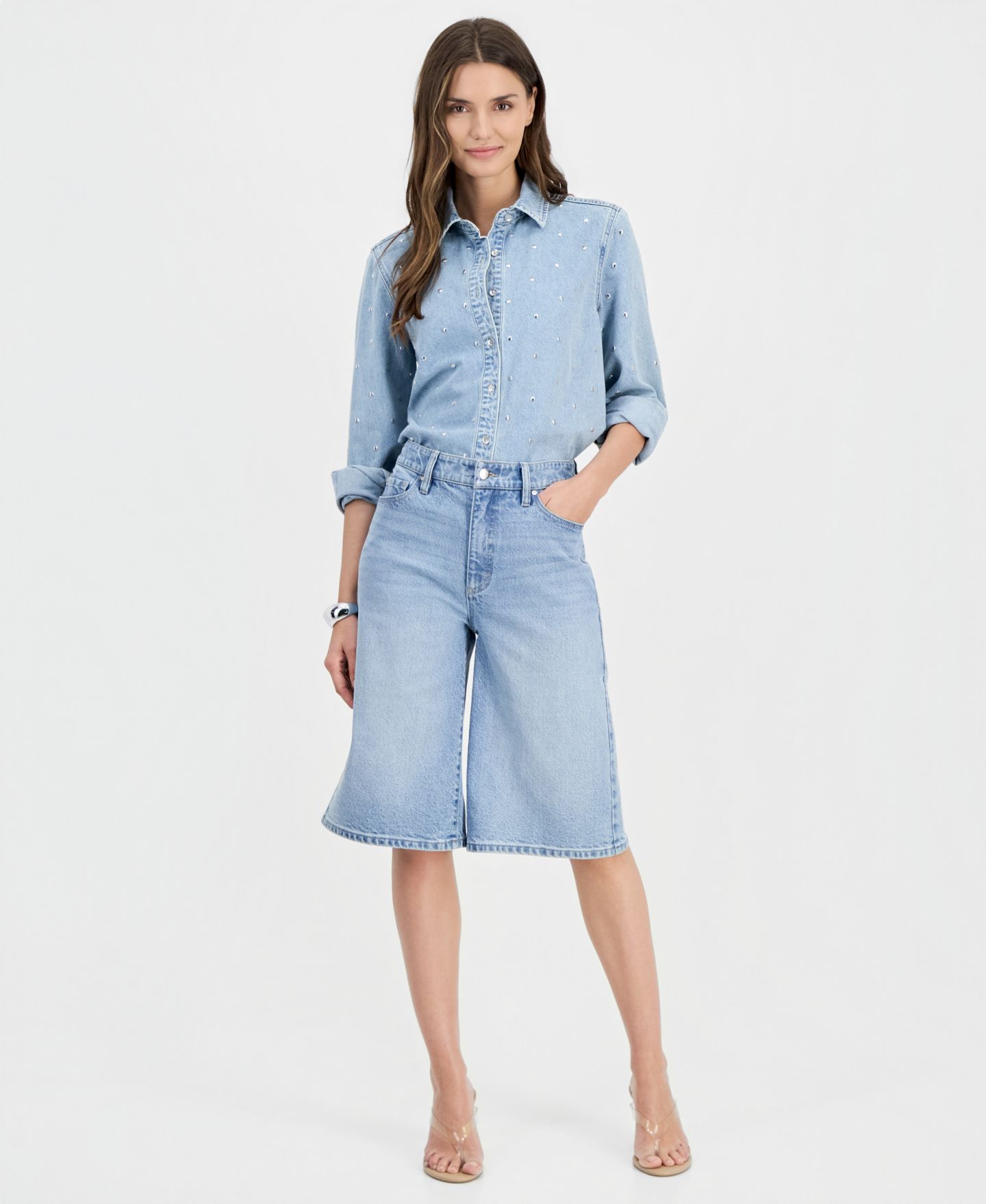 Женская рубашка I.N.C. International Concepts Studded Denim Shirt, цвет: Варёный — фото 2