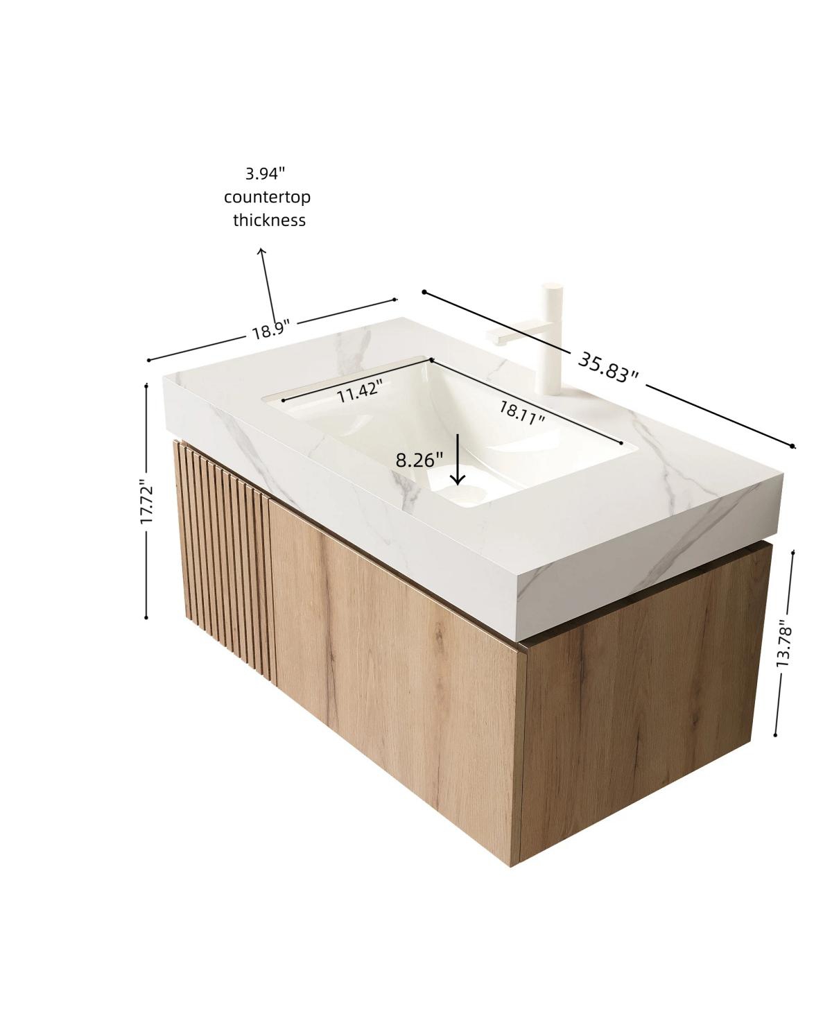 Sillysis Wall Mounted Bathroom Vanity with Carrara Sintered Stone Top, Undermount Ceramic Sink