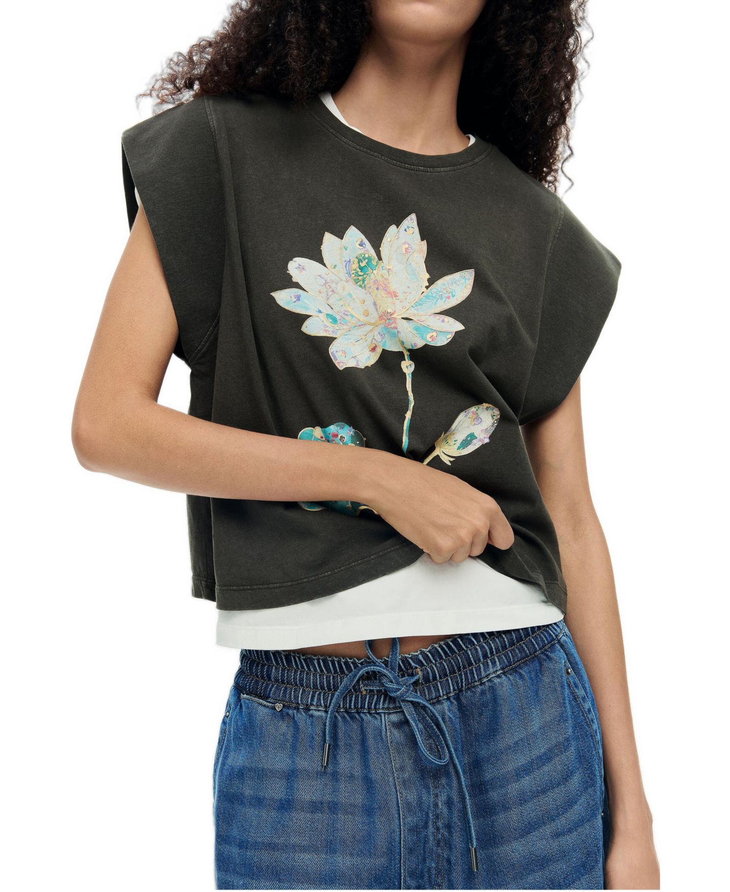 Женская футболка Desigual Printed T-shirt cotton, цвет: Чёрный — фото 3